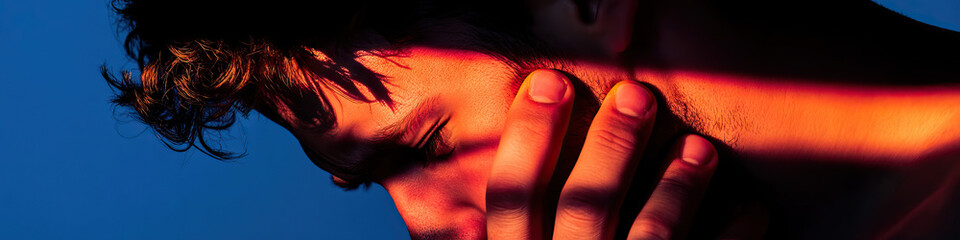 Poster - Close-up Portrait: Man's Face with Hand