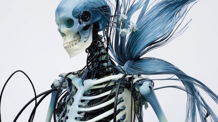 Poster - Mechanical skeleton figure with intricate details.