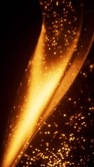Poster - Golden glowing particles in glass geometry, 3d rendering.
