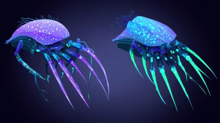 Poster - Two glowing, futuristic, insect-like creatures in vibrant colors.