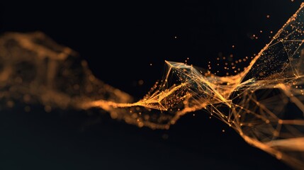 Aufkleber - Abstract network design with orange particles on black background.