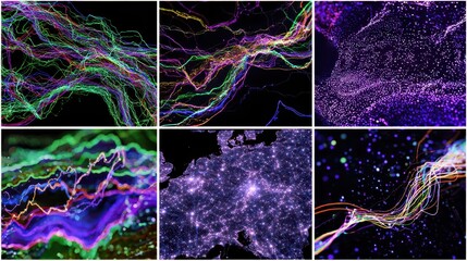 Aufkleber - Abstract graphic design with vibrant color lines and particles.