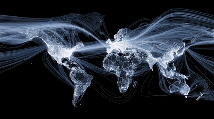Aufkleber - Global network of trade routes visualized on a world map.