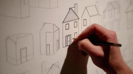 Poster - Hand drawn architectural sketches of houses.