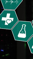 Poster - Animation of medical icons over server room