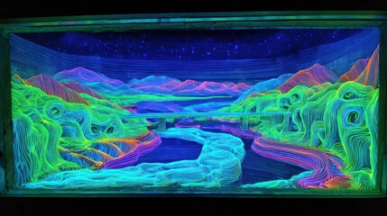 Poster - Vivid landscape of sculpted lines in glowing colors.