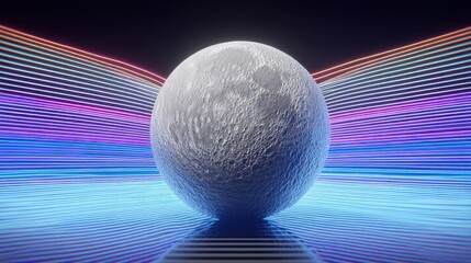 Aufkleber - Illuminated moon sphere amidst vibrant neon lines.