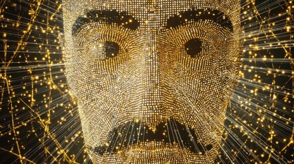 Poster - Golden, detailed face design with illuminated particles.