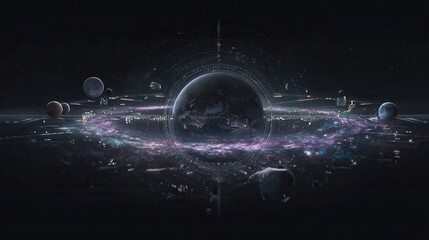 Aufkleber - A cosmic view of a city-planet system.