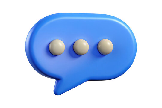 3d blue speech bubble with three ellipses isolated on transparent background