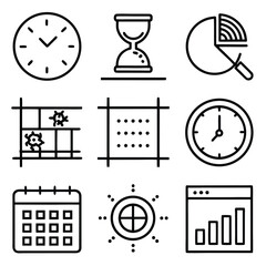 Fototapete - Clock hourglass pie chart calendar graph and sun symbols vector