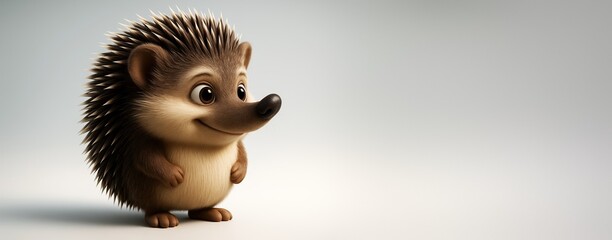 Aufkleber - Cute cartoon hedgehog standing on clean light background with copyspace, ideal for creative design, advertising, or promotional poster concept.