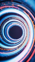 Poster - Rotating glowing vortex lines and particles background, 3d rendering.