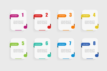 Wall Mural - For business concept with 8 steps infographics,  rectangle shape with multicolor label,  design for workflow layout, diagram, annual report, web design. vector