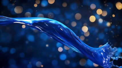 Poster - Flowing Liquid Abstract blue wave with blurred orbs behind