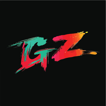 Bold G and Z Graphic Design With Brush Strokes On Black.eps
