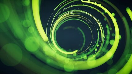 Poster - Rotating glowing green vortex lines and particles background, 3d rendering.