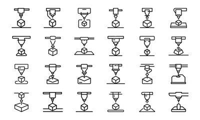 Poster - Collection of minimalist 3d printing machine icons depicting additive manufacturing processes