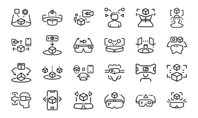 Poster - Collection of modern augmented reality and virtual reality technology line icons on white background