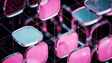 Poster - Abstract neon glass geometry cubes, 3d rendering.