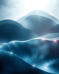 Poster - Abstract blue ethereal gradient landscape with flowing waves and particles