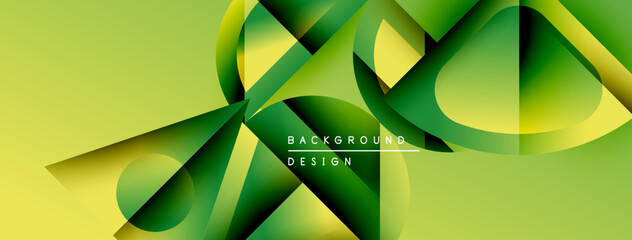 Fototapete - Abstract geometric shapes overlap, creating dynamic green, yellow gradients. Modern design element for backgrounds, presentations.