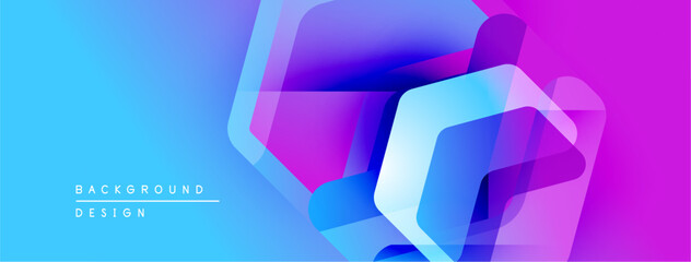 Fototapete - Abstract geometric shapes overlap, creating vibrant blue, pink gradients. Modern design elements suggest dynamic visual experience.