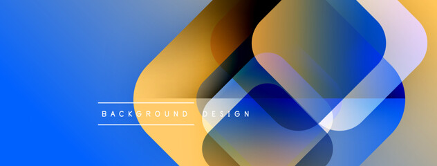 Poster - Abstract geometric shapes overlap, creating vibrant blue, orange, purple gradients. Modern design element for backgrounds, presentations.