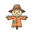 © Ferdinand - Cartoon scarecrow with an orange outfit and straw hat standing