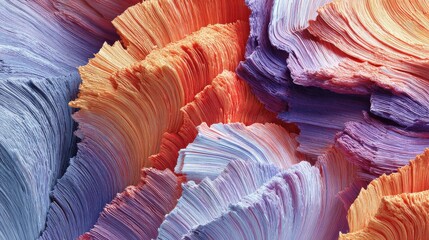 Poster - Intricate orange, red, purple and blue abstract ridges on white background, no logos, no brands