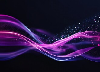 Poster - Abstract wavy lines of purple and blue light, with glittering particles