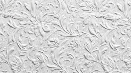 Poster - White Embossed Floral Pattern Texture Background