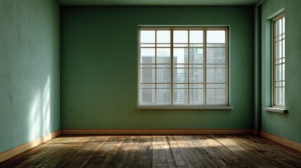 Poster - empty room with window and green wall