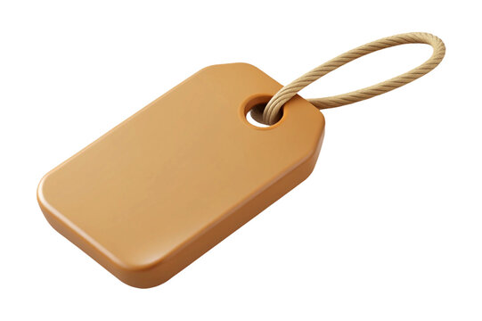 Blank beige tag with rope loop isolated on transparent background