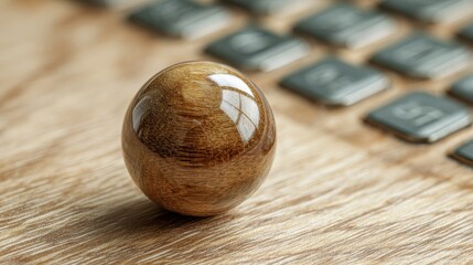 Poster - icon on wooden ball of website and internet contact us page concept on computer laptop. keyboard, no logos, no brands