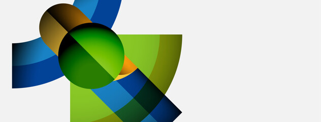 Poster - Abstract design features overlapping colorful shapes. Green, blue, orange hues create dynamic composition. Modern, minimalist aesthetic.