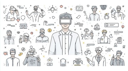 Poster - Virtual Reality infographic template and elements. The template includes illustrations of hipster men and huge awesome set of thin line icons. Modern minimalistic flat vector design., no logos, no br