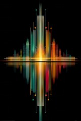 Poster - Abstract illuminated cityscape with vibrant vertical lines and reflections