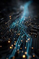 Poster - Abstract circuit design with glowing blue and orange technology lights