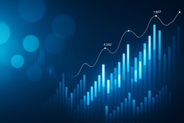 Aufkleber - Abstract light blue bar chart with data points on dark background showing business growth and analytics concept in digital style. Ai generative.