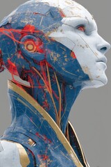 Poster - Futuristic ai head close-up showcasing intricate sci-fi details