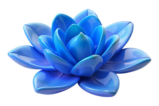 Vibrant blue lotus flower with glossy petals isolated on transparent background