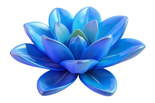 Abstract blue lotus flower with glossy petals isolated on transparent background