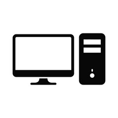 Fototapete - Desktop Computer Icon with Monitor and CPU Tower in Black