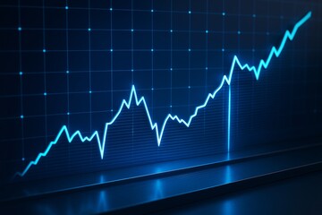 Aufkleber - Abstract glowing blue financial chart with upward trend line on dark digital background, representing stock market growth and success.