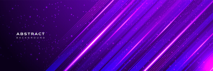 Abstract dark purple background, night sky full of stars, diagonal lines with light effect, banner, template, cover, wallpaper, vector illustration