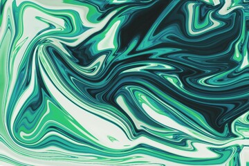 Poster - Flat design fluid swirl showing green teal black white marbling flowing on transparent background