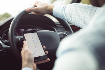 Poster - Man driver using smart phone in car