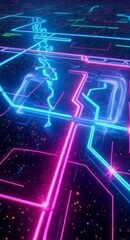 Aufkleber - Abstract Futuristic Circuit Board with Neon Glow Technology Concept Data Flow and Artificial Intelligence