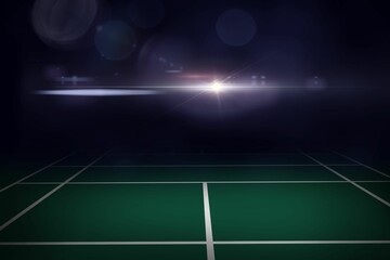 Poster - Green grid floor is stretching into flat design arena with lens flare and bokeh circles